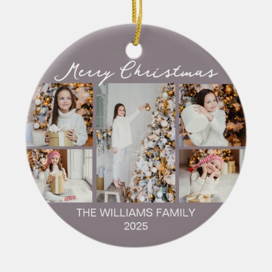 Pale Mauve Merry Christmas Photo Collage 2025 Keramik Ornament (Vorne)