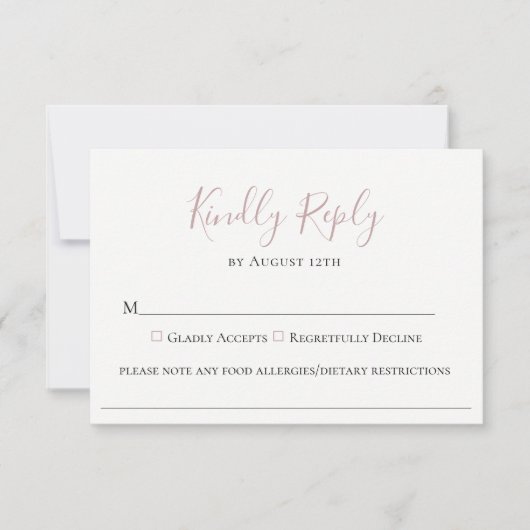 Pale Mauve Wedding Food Allergy RSVP Card (Vorderseite)
