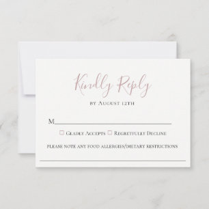 Pale Mauve Wedding Food Allergy RSVP Card Karte