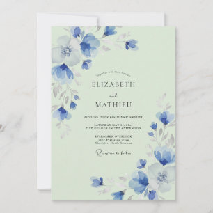 Pale Mint Azure Wasserfarbenen Hochzeit Einladung