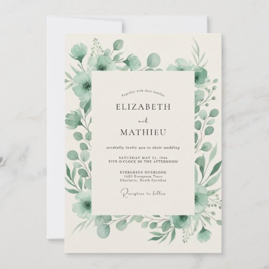 Pale Mint Eukalyptus-Hochzeit Einladung (Vorderseite)