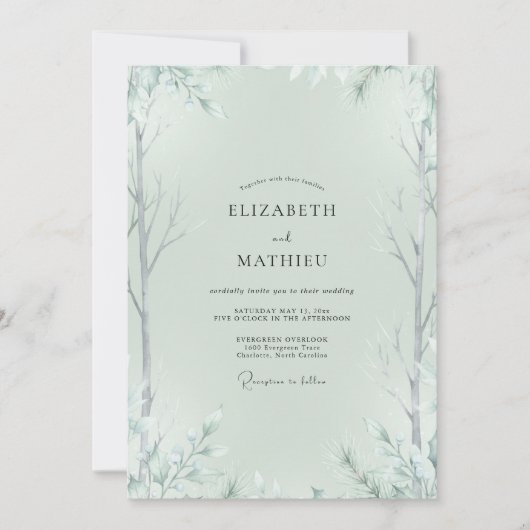 Pale Mint Weide Eukalyptus Hochzeit Einladung (Vorderseite)