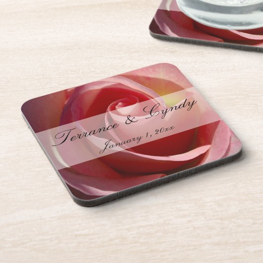 Pale Moon Rose Persönliche Hochzeit Getränkeuntersetzer (Linke Seite)