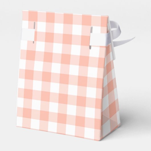 Pale Orange Gingham Kariert Zelt Gastgeschenk Box Geschenkschachtel (Rückseite)