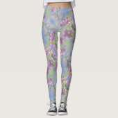Pale Pastel Blue Sky Wilde Blume Lila Pink Leggings (Vorderseite)