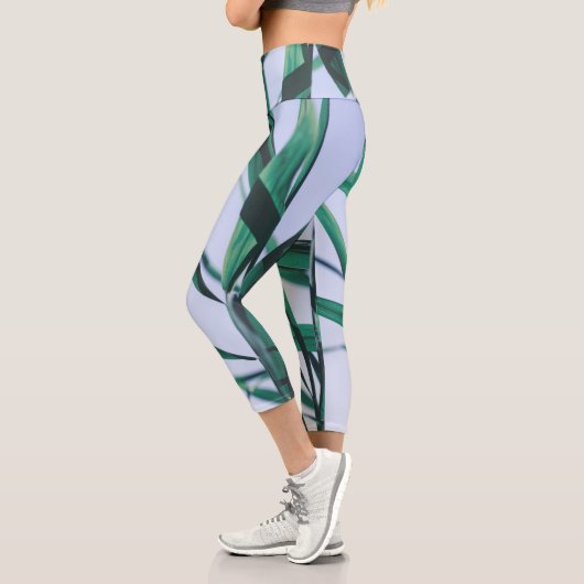 Pale Pastel Green Grass Reeds Sky Capri Leggings (Links)