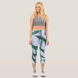 Pale Pastel Green Grass Reeds Sky Capri Leggings
