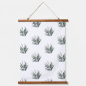 Pale Pastel Green Palm Tree Leaf Muster Wandteppich Mit Holzrahmen (Vorderseite)