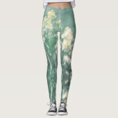 Pale Pastel Green Yellow Wild Meadow Blume Leggi Leggings (Vorderseite)