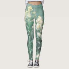Pale Pastel Green Yellow Wild Meadow Blume Leggi Leggings