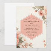 Pale Peach Floral Romance Wedding Einladung (Vorne/Hinten)