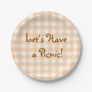 Pale Peach Gingham Picnic Pappteller
