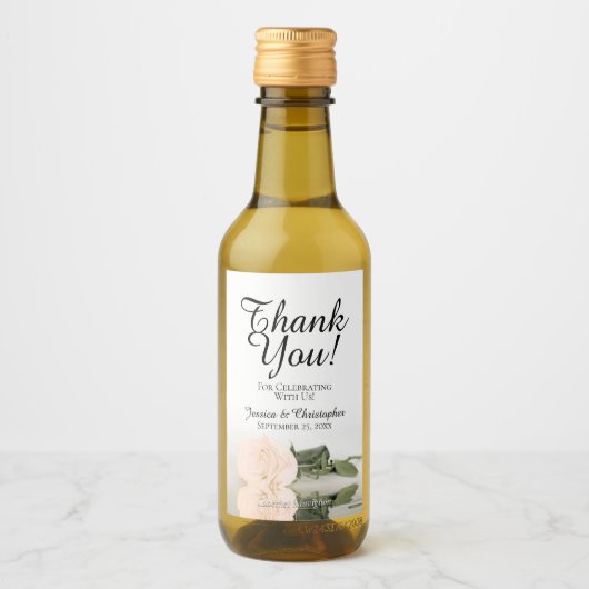 Pale Peach Rose Elegant Wedding Danke Mini Weinetikett (Vorderseite)