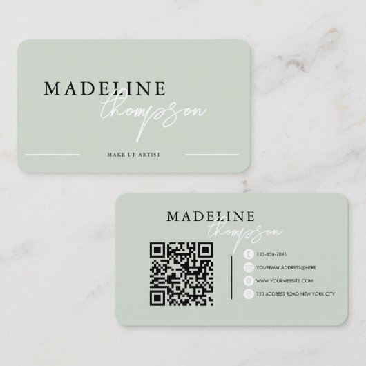 Pale Pink Beige Calligrafy Script QR Code Visitenkarte (Vorne/Hinten)