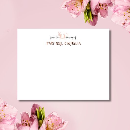 Pale Pink Bunny Ears Nursery Stationery Note Card Einladung