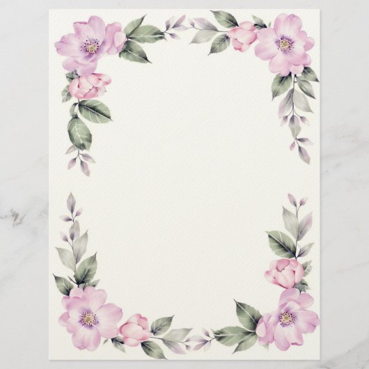 Pale Pink Floral Border Stationery Paper Briefbogen (Vorderseite)