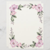Pale Pink Floral Border Stationery Paper Briefbogen (Vorne/Hinten)