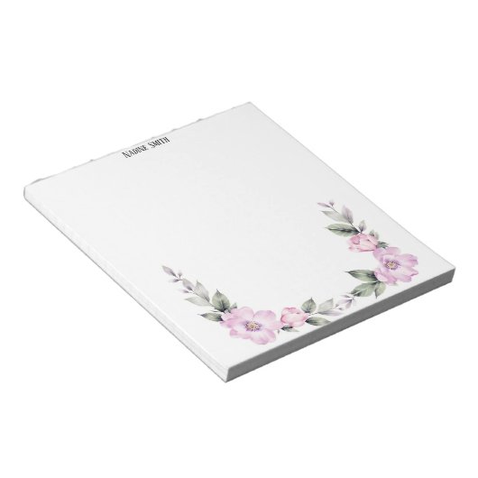 Pale Pink Floral Bottom Border Notizblock (angewinkelt)