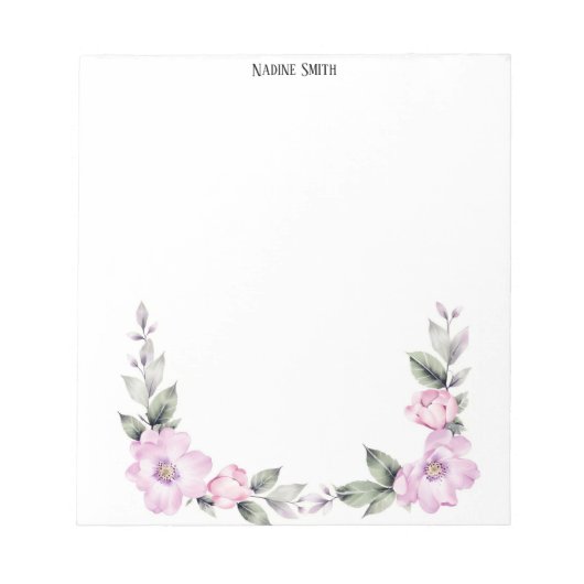 Pale Pink Floral Bottom Border Notizblock (Vorderseite)