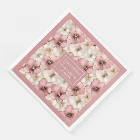 Pale Pink Floral Napkin Chic Monogram Custom Name Serviette (Ecke)