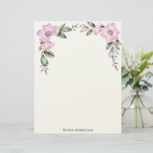 Pale Pink Floral Top Border Briefbogen (Stehend Vorderseite)