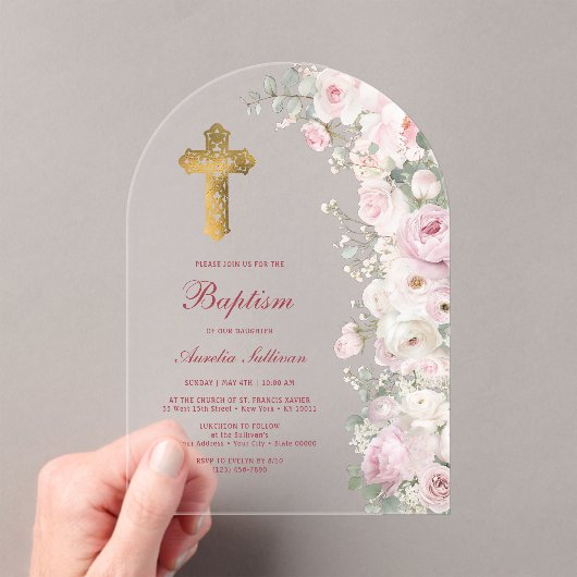 Pale Pink Flowers Arch Baptism Clear Acryleinladungen (Insitu (Handheld))