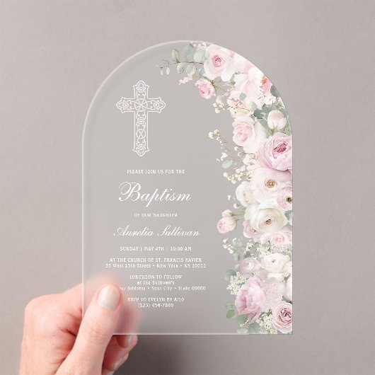 Pale Pink Flowers Arch Baptism Frosted Acryleinladungen (Insitu (Handheld))