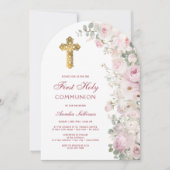 Pale Pink Flowers Arch First Communion Invitation Einladung (Vorderseite)