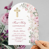Pale Pink Flowers Arch First Communion Invitation Einladung