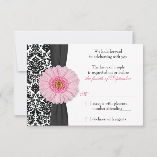 Pale Pink Gerber Daisy Damask Wedding UAWG Respons Einladung (Vorderseite)