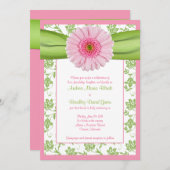 Pale Pink Gerbera Green Floral Wedding Einladung (Vorne/Hinten)