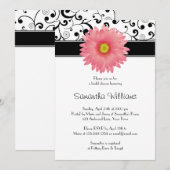 Pale Pink Gerbery Daisy Black Scroll Brautparty Einladung (Vorne/Hinten)
