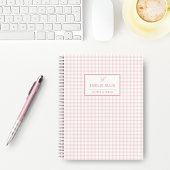 Pale Pink Gingham Grandmillennial Monogram Name N Notizblock