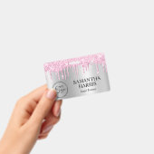 Pale Pink Glitter Drips Silver Shimmer Ausweis (Handheld)
