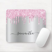 Pale Pink Glitter Drips Silver Shimmer Mousepad (Mit Mouse)