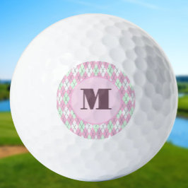 Pale pink green argyle custom monogram ladies golfball