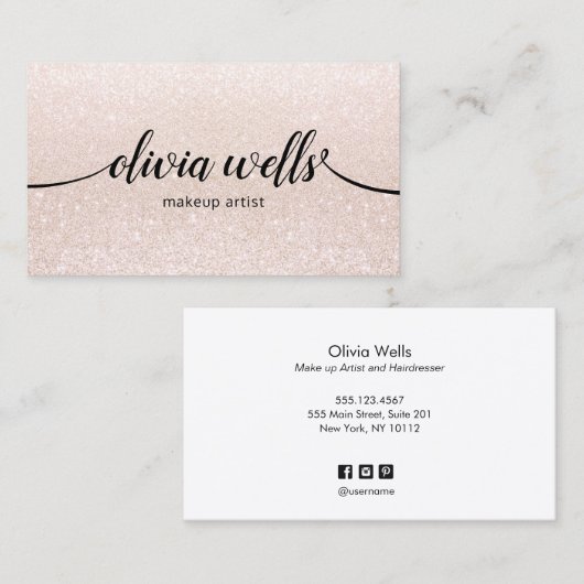 Pale Pink Kalligraphie Script Makeup Artist Beauty Visitenkarte (Vorne/Hinten)