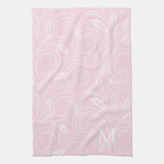 Pale Pink Paisley Mit Monogramm Geschirrtuch (Vertikal)