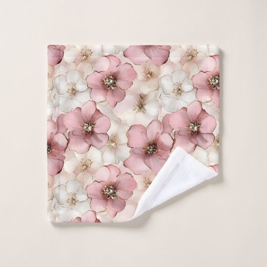 Pale Pink Petals Towel Chic Custom Name Bathroom Badhandtuch Set (Waschlappen)