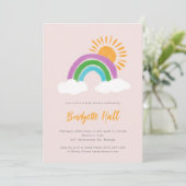 Pale Pink Rainbow Sunshine Boho Baby Dusche Einladung (Stehend Vorderseite)