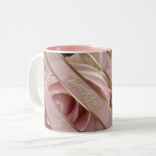 Pale Pink Rose Message Two-Tone Coffee Mug Zweifarbige Tasse (Vorderseite Links)