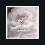 Pale Pink Rose, Name, 18th Birthday Party Paper Serviette<br><div class="desc">Our original floral photograph of ultra pale pink rose petals decorates this unique and elegant personalized name party paper napkin. Although default says "18th Birthday", you can easily change the text for name, # of years, and event. Very feminine and girly! Many matching products available. All Rights Reserved © 2015...</div>