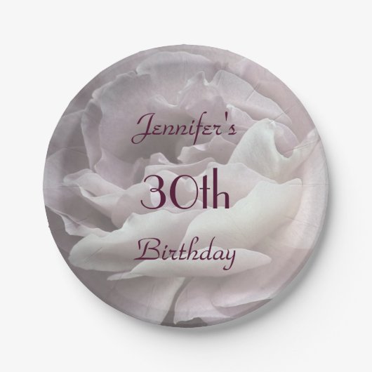 Pale Pink Rose Name Minimalist 30th Birthday Party Pappteller (Vorderseite)