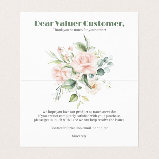 Pale Pink Roses Bouquet Illustration Visitenkarten (Innenseite Aufgefaltet)