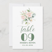 Pale Pink Roses Bouquet Tischnummer (Vorderseite)
