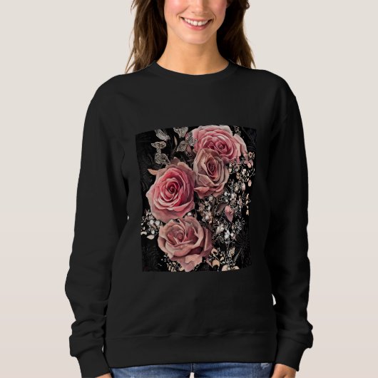 Pale Pink Roses with Delicate Vines Rustic Floral Sweatshirt (Vorderseite)