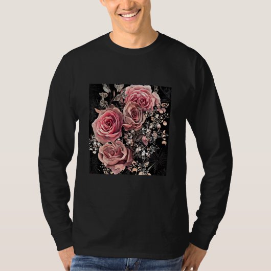 Pale Pink Roses with Delicate Vines Rustic Floral T-Shirt (Vorderseite)