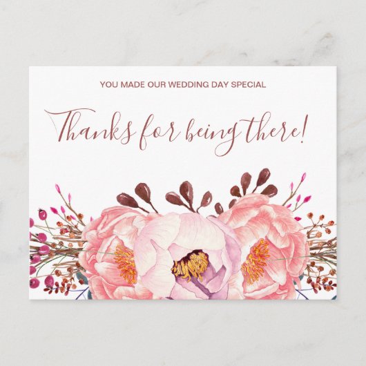 Pale Pink Ruby Floral Wedding Danke Postcard Postkarte (Vorderseite)