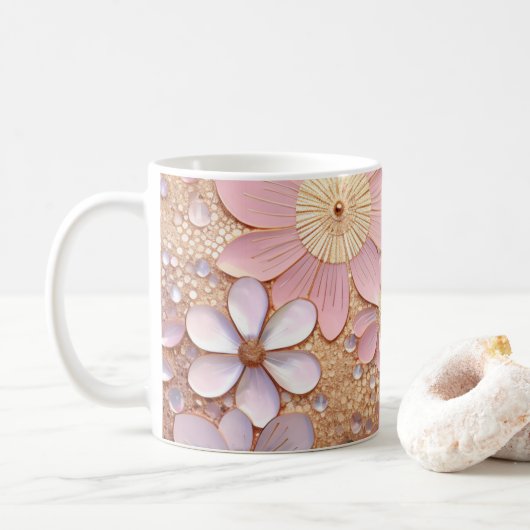 Pale Pink Shiny Blume Kaffeetasse (Mit Donut)