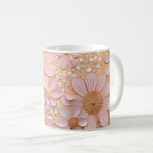 Pale Pink Shiny Blume Kaffeetasse (VorderseiteRechts)